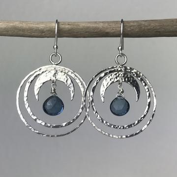 Blue Topaz Crescent Moon Hoops | Contemporary Designer Jewellery