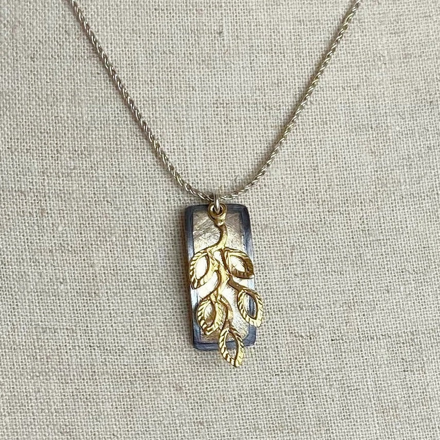 Gold & Silver Leaf Bar Necklace | Contemporary Designer Jewellery