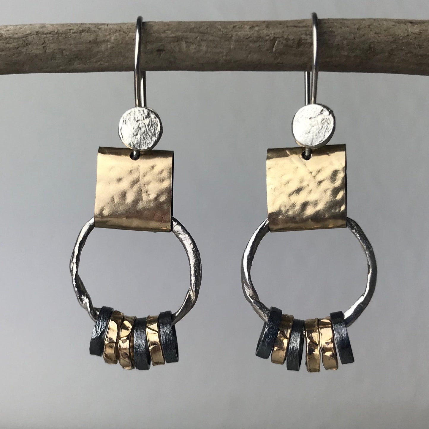 Mixed Metal Hoop Charm Earrings | Contemporary Designer Jewellery