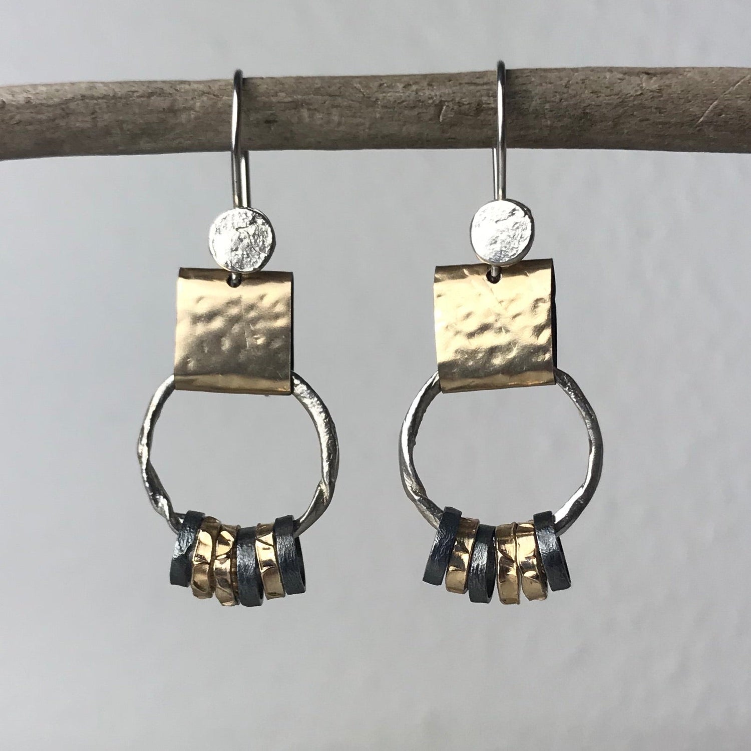 Mixed Metal Hoop Charm Earrings | Contemporary Designer Jewellery