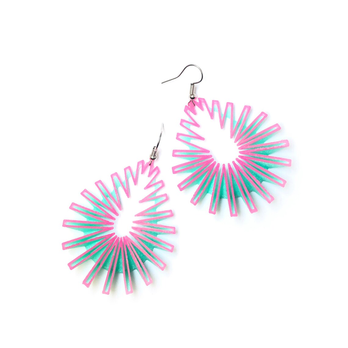 Pink on Green Drop Earrings | Contemporary Designer Jewellery