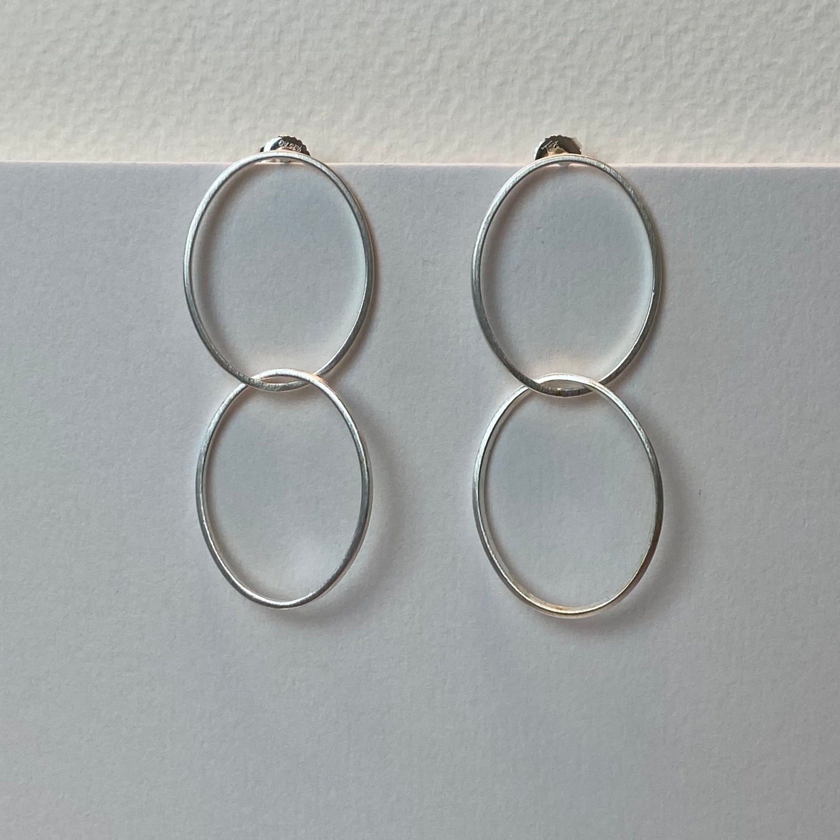 Satin Silver Oval Drop Earrings | Contemporary Designer Jewellery