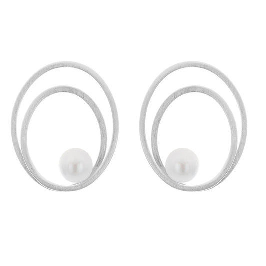 Silver Loop & Pearl Earrings | Contemporary Designer Jewellery