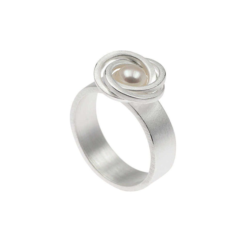 Silver Nest Pearl Ring | Contemporary Designer Jewellery